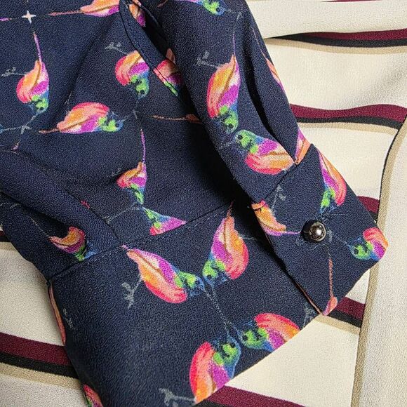 Daniel Rainn Bird Print Long Sleeve Romper Navy XS - Picture 7 of 12